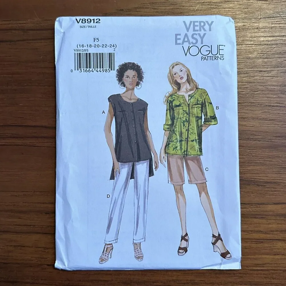 NEW Very Easy Vogue 8912 Women's Top Shorts Pants Sizes 16-24 Uncut FF Plus Size